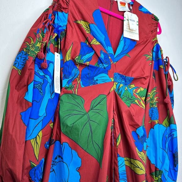 NWT Anthropologie Farm Rio Long Sleeve Floral V Neck Cut Out Midi Dress XXS - Picture 6 of 16